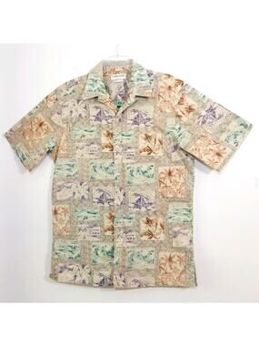Vtg Cooke Street tribal tapa Hawaiian camp shirt M